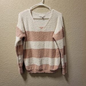 Knox Rose Vneck Sweater Cream And Blush Pink Stripe Size XS